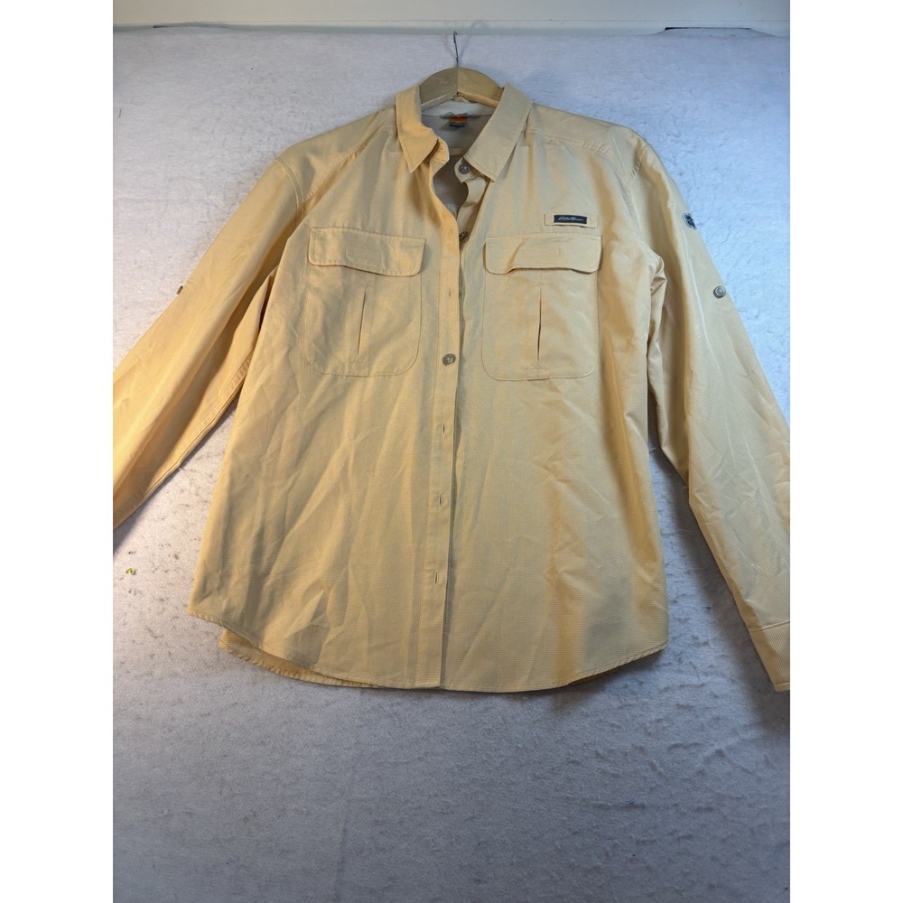 Eddie Bauer Sport Shop Vented Fishing Shirt Roll Tab Sleeves Women's L Yellow
